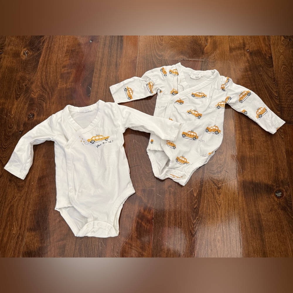Baby onesies (2) Firsts by Petit Lem taxi cars follow that cab 3 month
